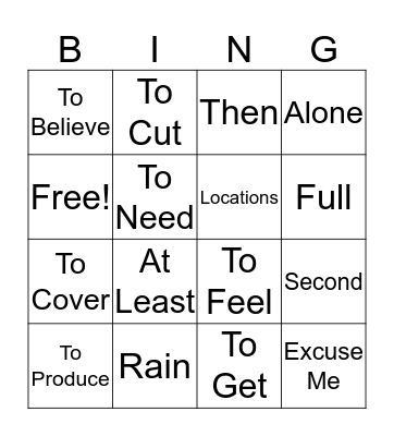 Vocabulary Bingo Card