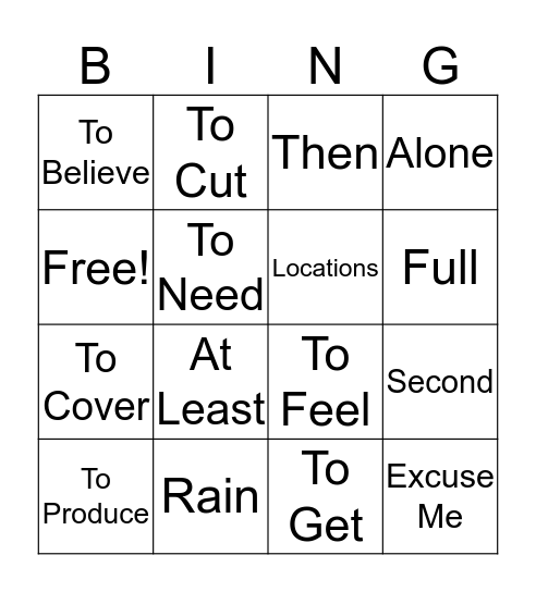 Vocabulary Bingo Card