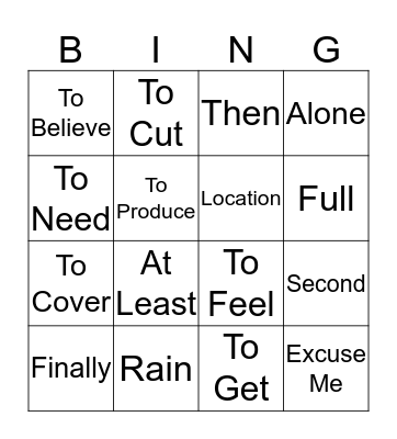 Vocabulary Bingo Card