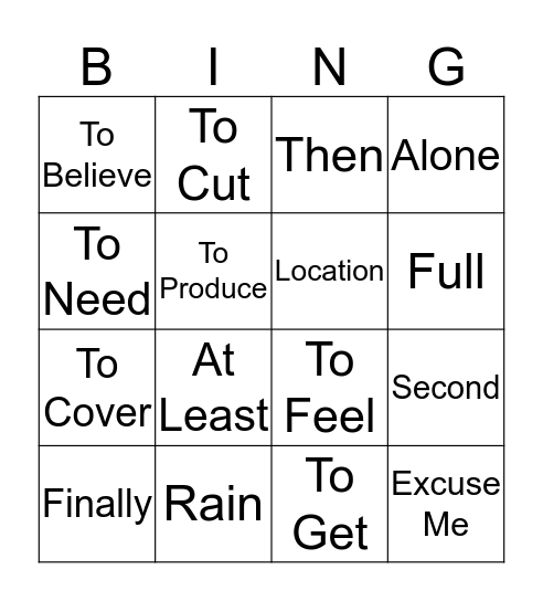 Vocabulary Bingo Card