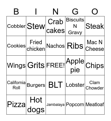 Cooking for a Cure Bingo Card