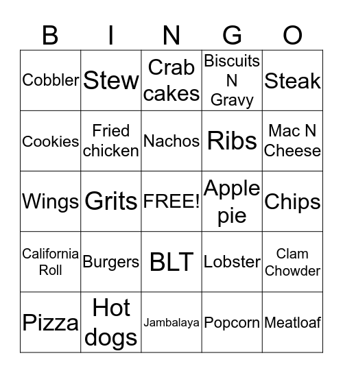 Cooking for a Cure Bingo Card