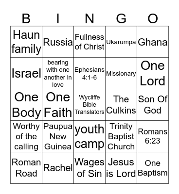 Kingdom Kids Bingo Card