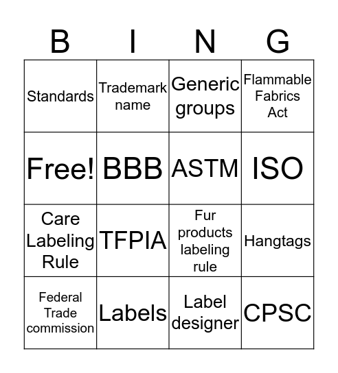 Apparel II Bingo Card