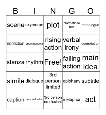 Vocabulary Bingo Card