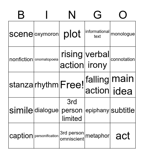 Vocabulary Bingo Card