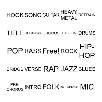 SONG-WRITING Bingo Card