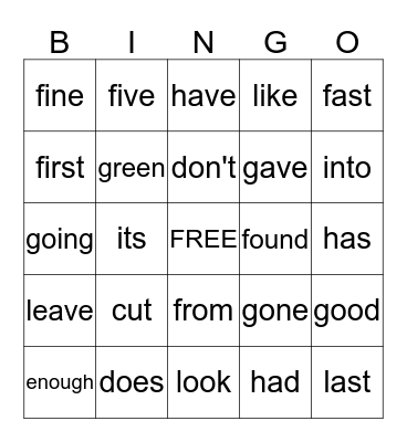 Dolch List  4 Bingo Card