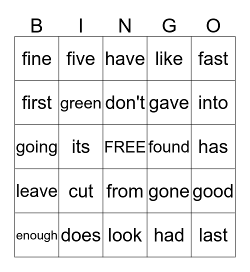 Dolch List  4 Bingo Card