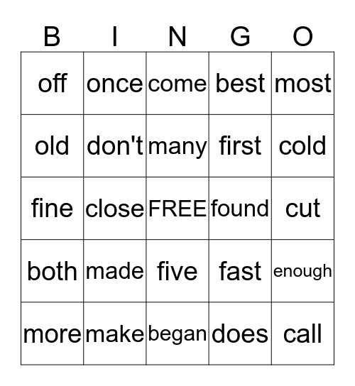 Dolch List  4, some repeats Bingo Card