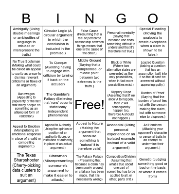 Logical Fallacies Bingo Card