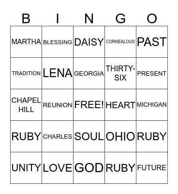 SANDERS FAMILY REUNION 2013 Bingo Card