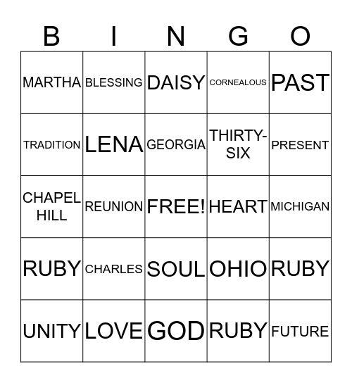 SANDERS FAMILY REUNION 2013 Bingo Card