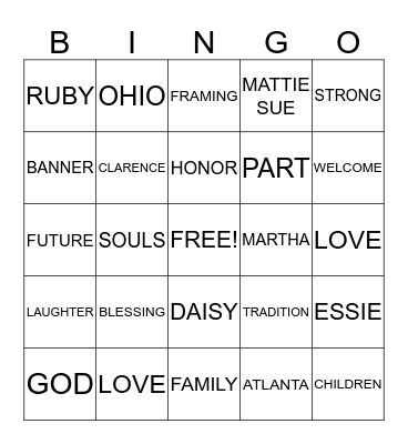 SANDERS FAMILY REUNION 2013 Bingo Card