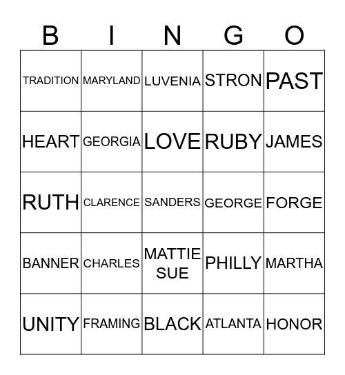SANDERS FAMILY REUNION 2013 Bingo Card