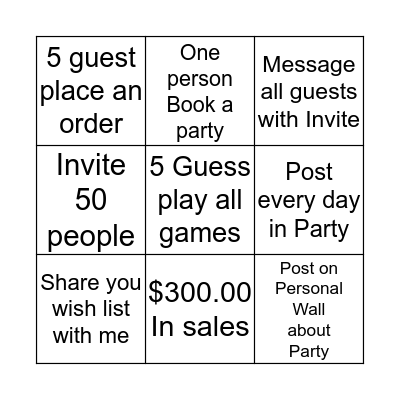 Hostess Bingo Card
