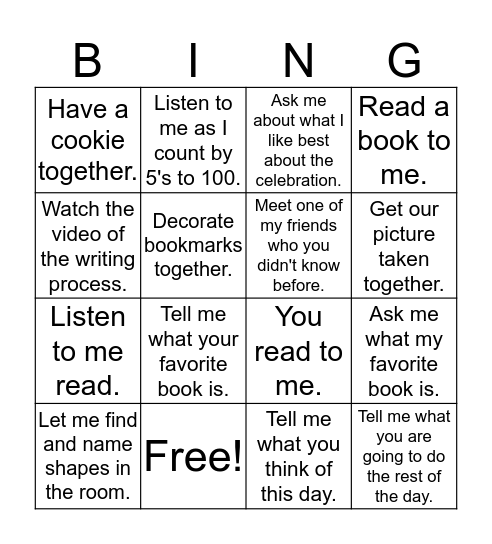 Celebration Bingo Card