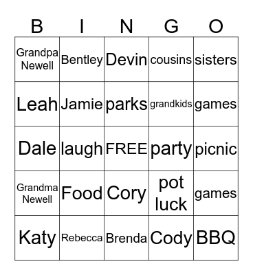 Summer Family Bingo Card
