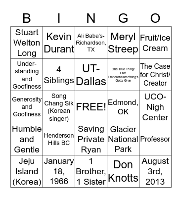 The Longs are Gettin' Hitched! Bingo Card