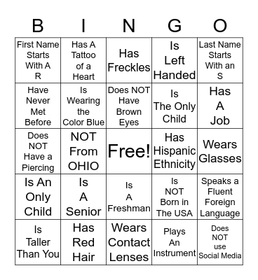 Find Someone Who(se)... Bingo Card