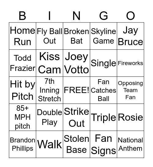 Reds Bingo Card