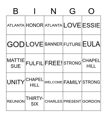 SANDERS FAMILY REUNION 2013 Bingo Card