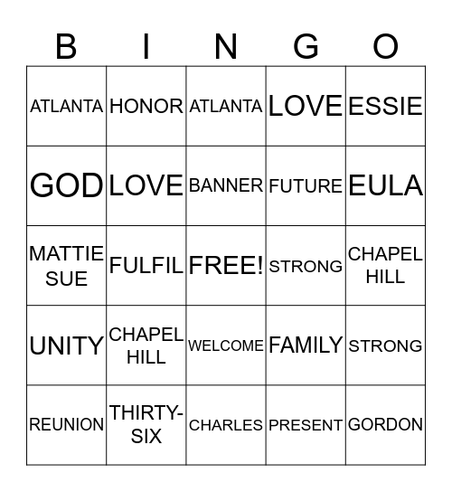 SANDERS FAMILY REUNION 2013 Bingo Card