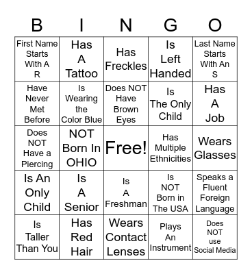 Find Someone Who(se)... Bingo Card