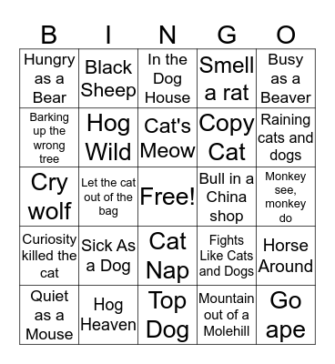 Animal Figurative Language Bingo Card