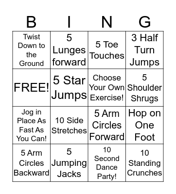 BAYADA FitGo Bingo Card