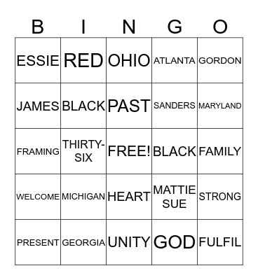 SANDERS FAMILY REUNION Bingo Card