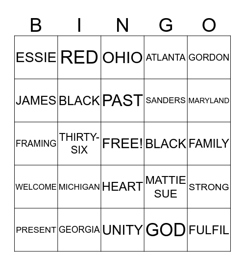 SANDERS FAMILY REUNION Bingo Card