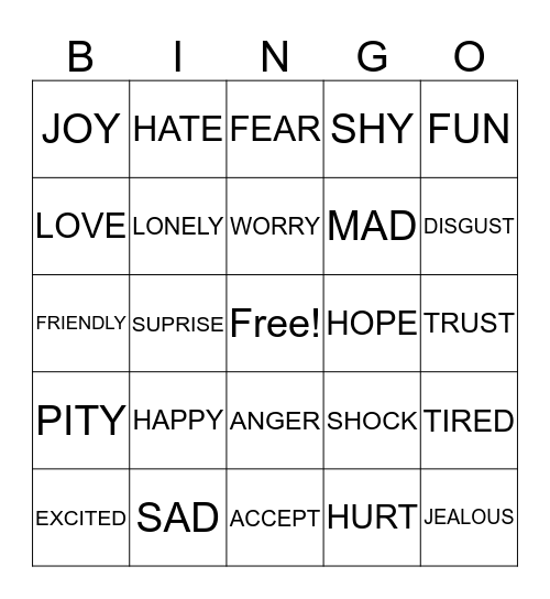 Emotion Bingo Card