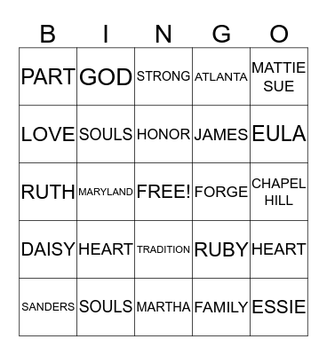 SANDERS FAMILY REUNION 2013 Bingo Card
