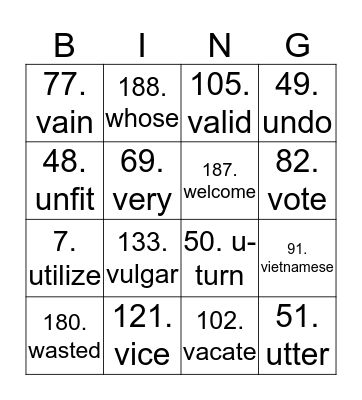 prg bingo Card