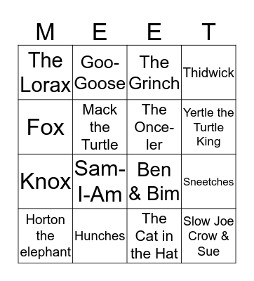 Seussicle Meet and Greet  Bingo Card