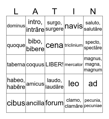 LATIN VOCABULARY Bingo Card