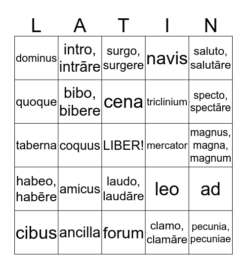 LATIN VOCABULARY Bingo Card