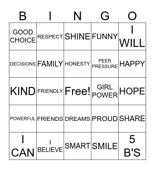 Youth Connection Bingo Card