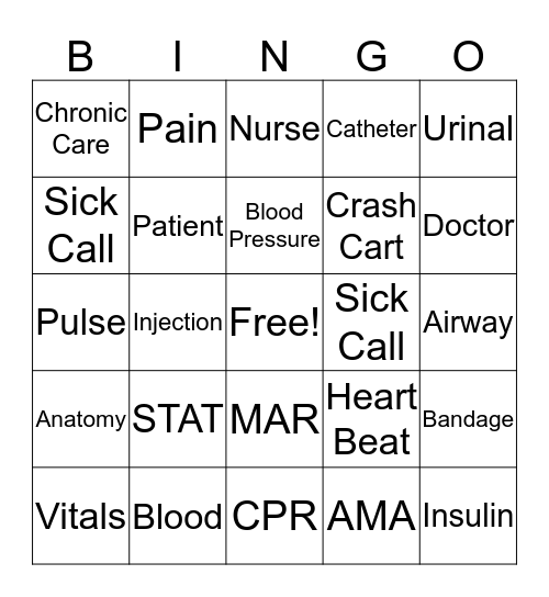 Nursing Bingo Card