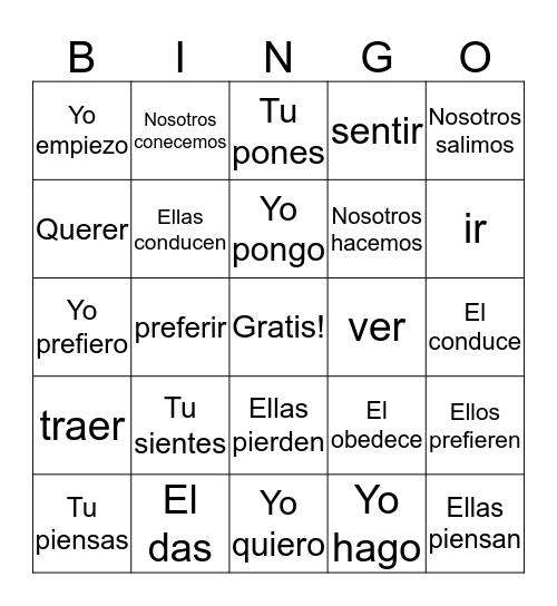 Verbos  Bingo Card