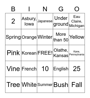Cherry Blossom BINGO Card