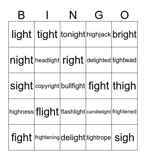 ight bingo Card