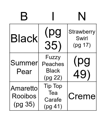 Steeped Tea Bingo Card