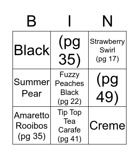 Steeped Tea Bingo Card