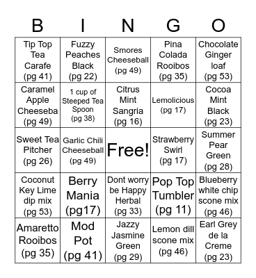 Steeped Tea Bingo Card