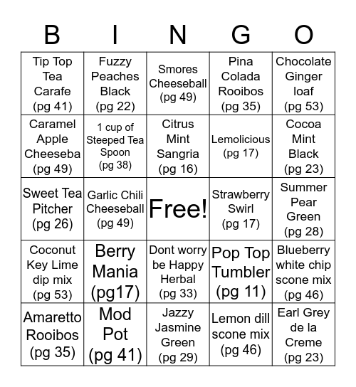 Steeped Tea Bingo Card