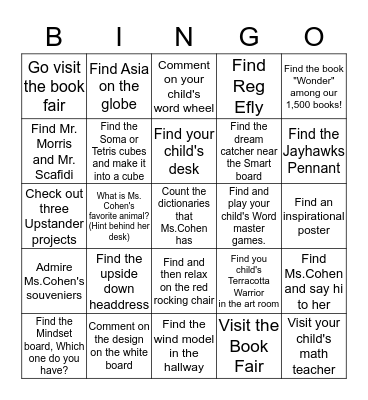 Ms. Cohen's Open House Bingo Card
