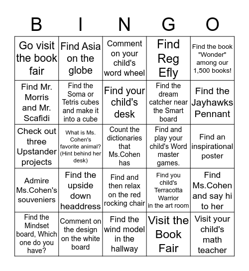 Ms. Cohen's Open House Bingo Card