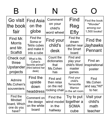 Ms. Cohen's Open House Bingo Card